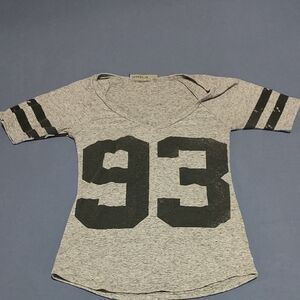 Gray V-Neck Top with Black Stripes